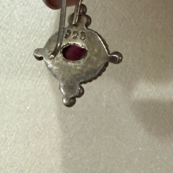 Vintage Red and Silver Dangle Earrings - Picture 3 of 3